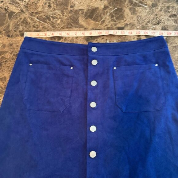 Inc International Concepts Skirt Size 12 Blue Faux Suede Snap Front A-line Flare - Picture 3 of 9